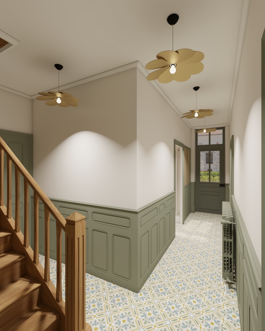 entrée maison - carrelage - rénovation -escalier